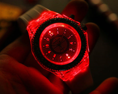 FANMIS Unisex Sports Rhinestone LED Flashing Light up Color Changing Silicone Jelly Watch Black