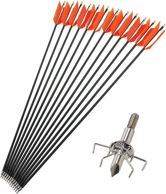 30 Inch Carbon Archery Arrows - 6/12 Pcs Flu Flu Target Practice with 100 Grain Judo Heads | Spine 500