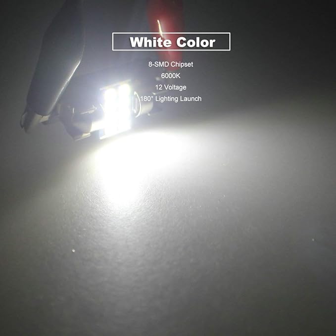31MM Festoon DE3175 3175 6428 6000K White Extra Bright LED Bulbs for Car Interior Lights License Plate Map Dome Trunk Door Courtesy Light 8-SMD Chipset Canbus Error Free