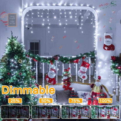 Ollny Icicle Lights for Outside 400LED 32FT, Cool White Christmas Light with Remote 8Modes Timers Waterproof, Plug in Connectable Hanging Lights for Outdoor Indoor House Roof Holiday