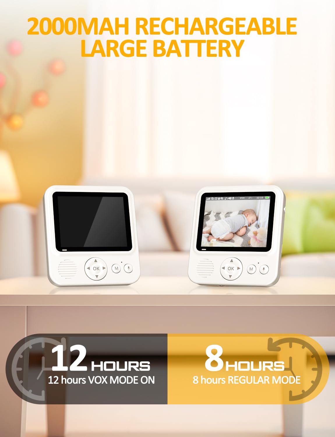 BURNNOVE Baby Monitor with Camera and Night Vision 720P IPS Video Baby Monitor with Camera 2000mAh 2.8'' VOX Mode Safe No Wi-Fi Digital Zoom 2-Way Audio Temperature Sensor Feeding Alarm for Parents