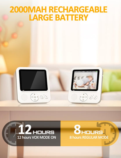 BURNNOVE Baby Monitor with Camera and Night Vision 720P IPS Video Baby Monitor with Camera 2000mAh 2.8'' VOX Mode Safe No Wi-Fi Digital Zoom 2-Way Audio Temperature Sensor Feeding Alarm for Parents