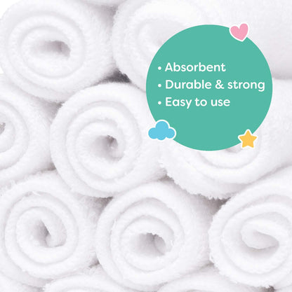Little Gubbins 20 Cotton Terry Baby Wipes | Pack of 20cm x 20cm Reusable, Soft White Towelling Cloths | Ideal for Mucky Bums, Hands and Faces | 100% natural & Plastic Free