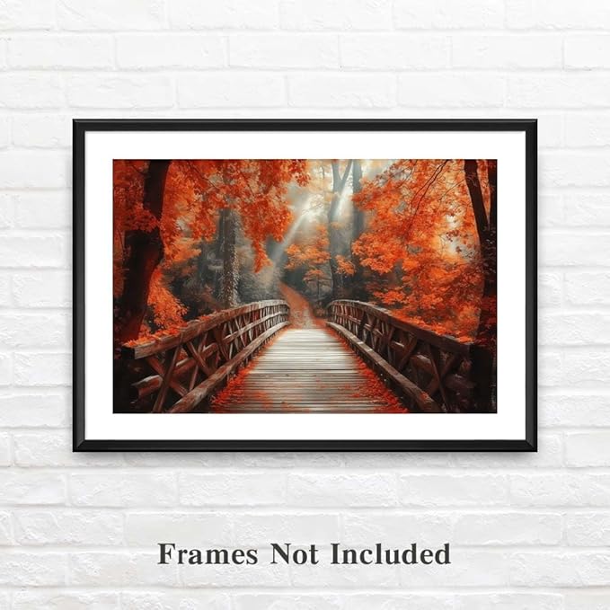 Yesad Autumn Bridge Canvas Wall Art, Fall Wall Art Room Décor Natural Posters Autumn Pictures Prints Wall Décor for Living Room Bedroom (Unframed,12”x8”,Bridge)