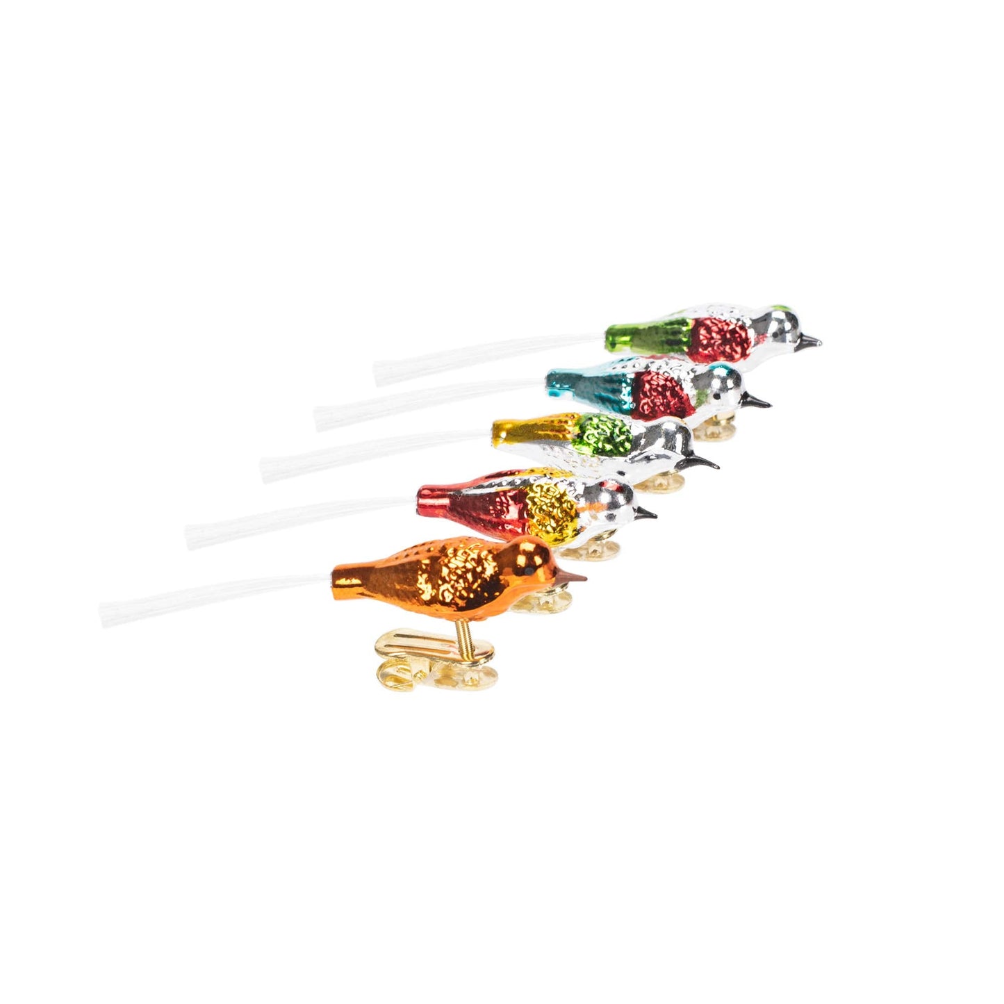 Kurt Adler Early Years Glass Clip-On Bird, 4.5-Inch, Set of 5
