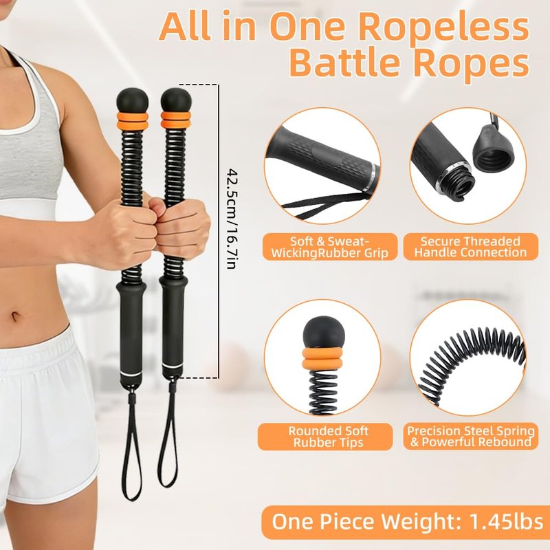 Cordless Battle Ropes - Adjustable Cordless Training Rope with Wrist Wraps, Heavy Duty Battle Ropes for Home Gym HIIT & Full Body Strength Training Men Women
