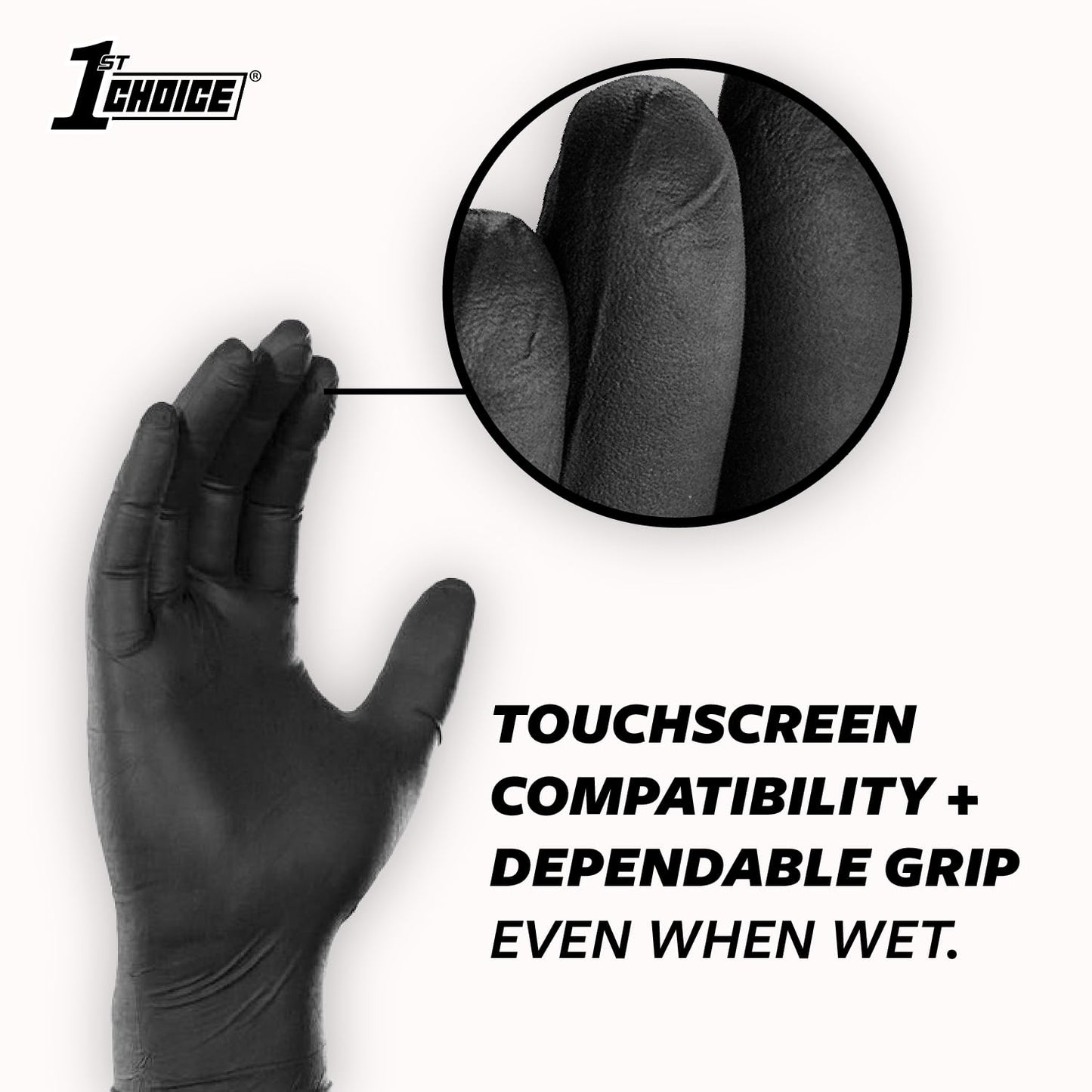 1st Choice XL Nitrile Gloves, Black Gloves Disposable Latex Free, Textured Black Gloves for Cooking - 5 mil, Box of 100