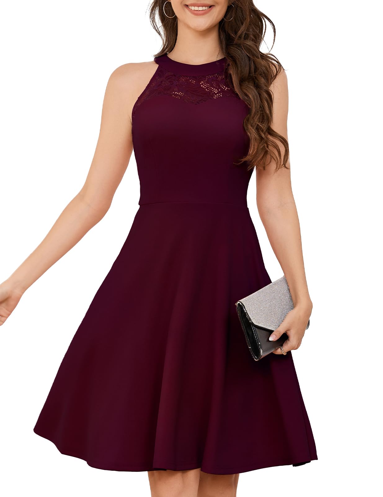 Bbonlinedress Burgundy Vintage Cocktail Women Wedding Guest Formal Dress Bridesmaid Sleeveless Dating Dress Burgundy L