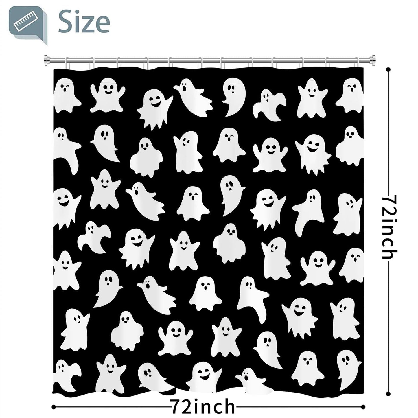 Metawu Halloween Shower Curtain Ghost Shower Curtains Sets Spooky Boo Bathroom Curtain for Kids Washable Waterproof Bathtubs Curtains 72"×72" with 12 Hooks Bathroom Decoration