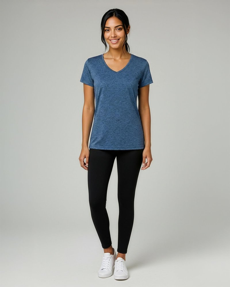 Real Essentials 5 Pack: Women's Dry-Fit Short Sleeve V Neck T Shirt Workout Fitness Yoga Top Tee, Set 8, L