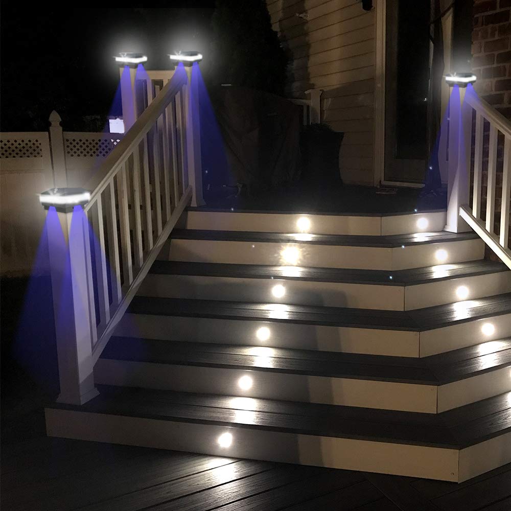 GEYUEYA Home Solar LED Post Lights Outdoor Garden Post Lights Solar Powered Solar Fence Lights IP65 Waterproof Square Black Landscape Post Cap Lamp for Patio Fence Post Deck Wooden Posts(4 Pack)