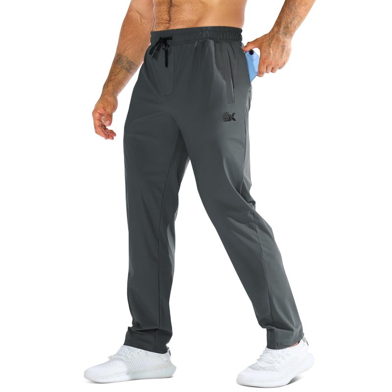 BROKIG Mens LightArmor Workout Sweatpants with Zip Pocket, UPF 50+ Stretch Gym Joggers Men Sweat Pants for Athletic(Small,Dark Grey)