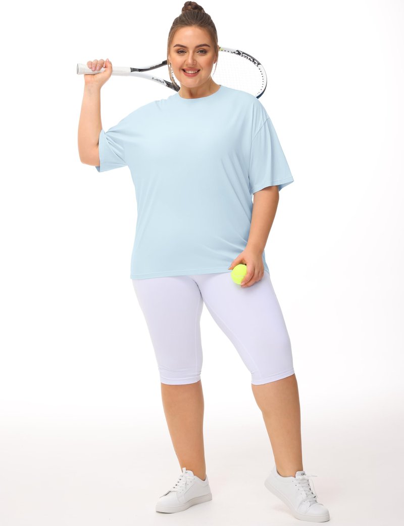 THE GYM PEOPLE Women's Casual Oversized T-Shirts Summer Crewneck Short Sleeve Workout Basic Tee Tops Light Blue
