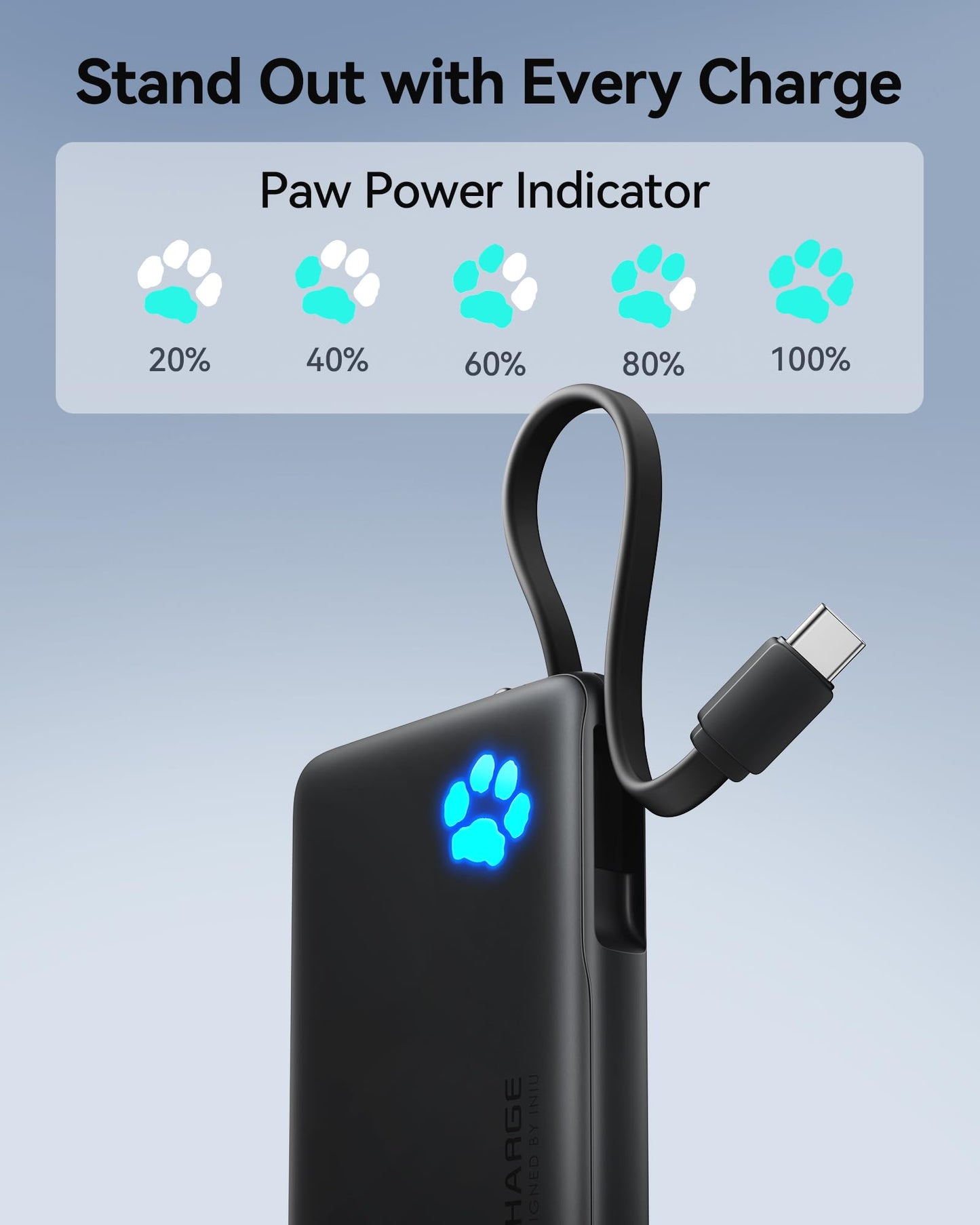 INIU 45W Portable Charger, 10000mAh Built-in USB C Cable Fast Charging Power Bank, Small Type C Battery Pack, Powerbank for iPhone 17 16 15 14, iPad, Samsung S25 S24 etc. Travel Camping Essentials
