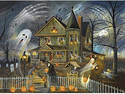 Bits and Pieces – Large 300 Piece Jigsaw Puzzle for Adults – Haunted Haven - Halloween Jack - o - Lanterns Jigsaw Puzzle by Artist Ruane Manning, Completed Puzzle Size: 18" x 24"