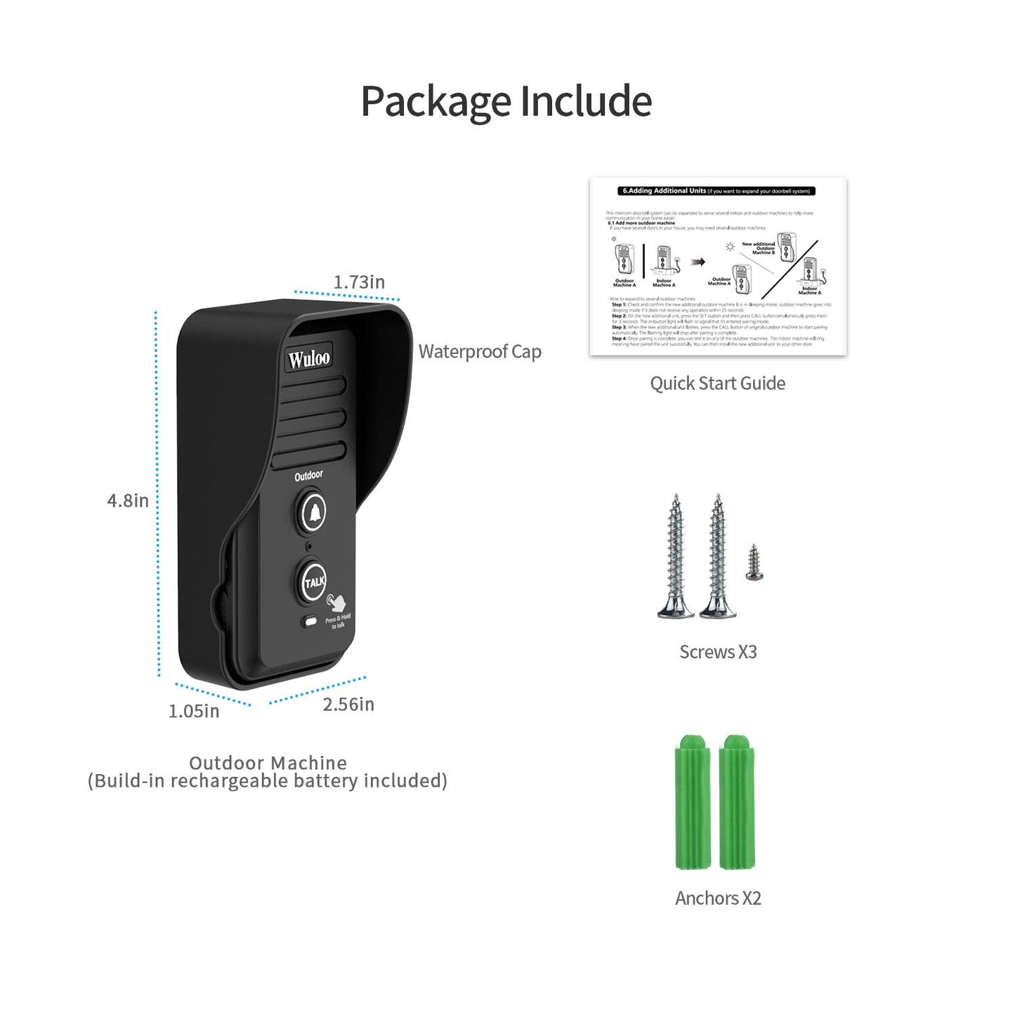 Wuloo Wireless Intercom Doorbell Chime for Home Intercomunicador (1&1-White)