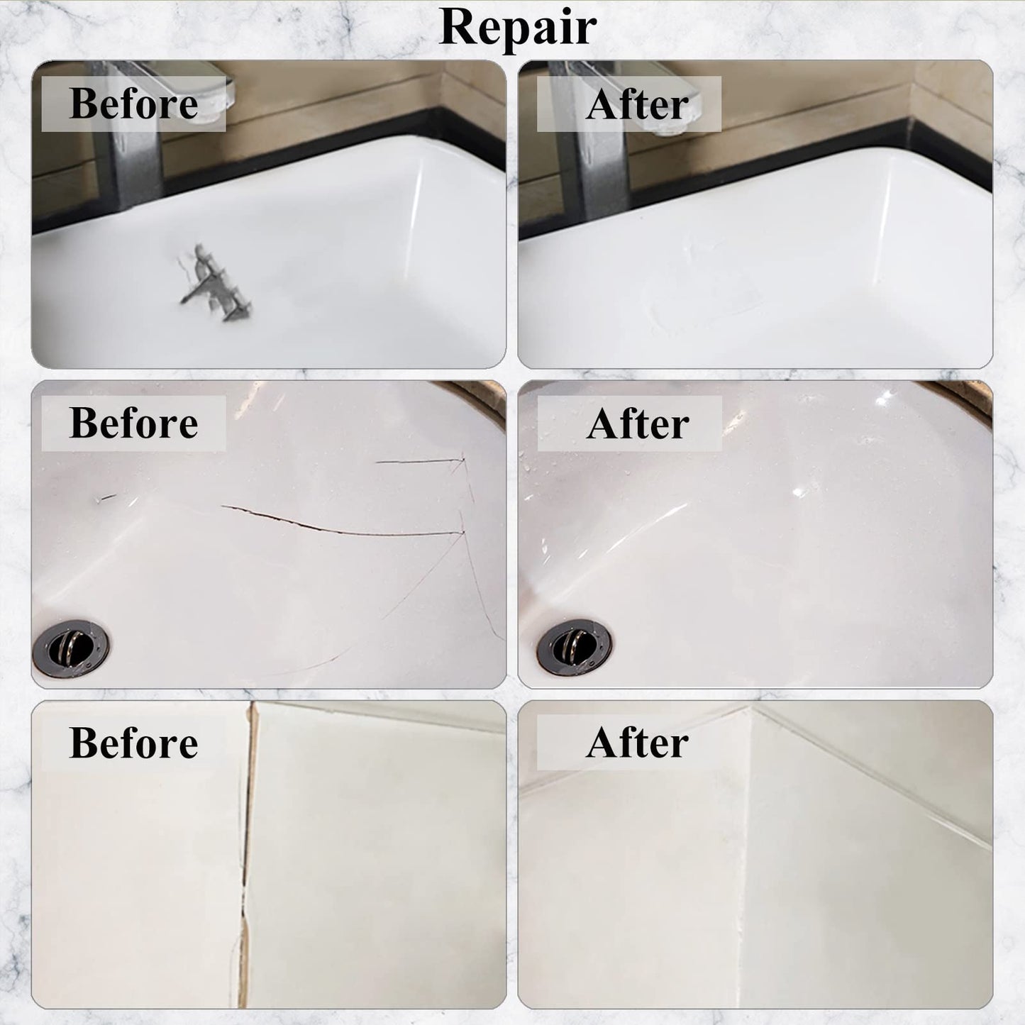 Shower Tray Repair Kit, Hupeyna Tub, Tile and Shower Repair Kit, Bathtub Repair Kit White for Chips Dents Cracks Holes Scratchs, Bath Repair Kit - More Colour Choices Available Marble Repair Kit