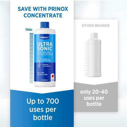 PRINOX® Ultrasonic Cleaner Concentrate 1030ml – Highly Efficient up to 700 uses – Jewellery Cleaner Solution for Jewellery, Glasses, Dentures & Small Parts – Compatible with All Ultrasonic Devices