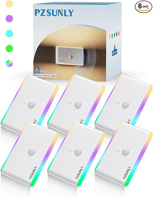 6 Pack Motion Sensor Night Light,Rechargeable Stair Lights, Motion Sensor Light Indoor, Battery Operated Night Light for Hallway, Stairway, Bathroom, Bedroom, Kitchen