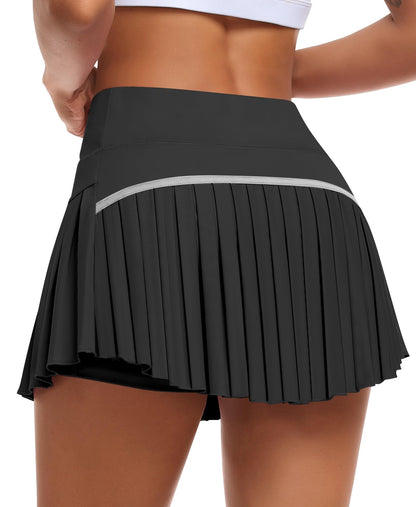 JoyGirl Pleated Tennis Skirt for Women with Shorts High Waisted Golf Skort Mini Skirt Workout Athletic Skorts Skirts with Pockets (Black,Small)