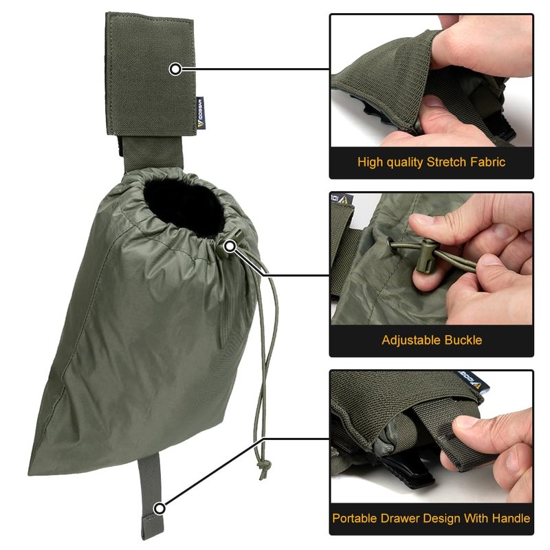 IDOGEAR SPORTS Tactical MOLLE Folding Dump Pouch Utility Tool Pouch Roll Up Quick-Release Magazine Waist Pouch Compact Storage for Outdoor Airsoft Paintball (Ranger Green)