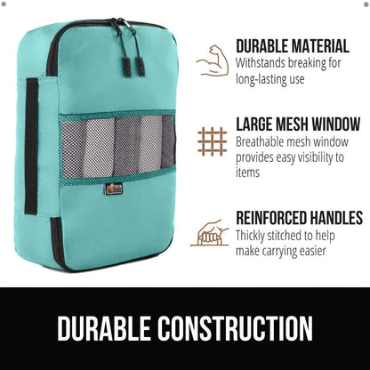 GORILLA GRIP Packing Cubes, Travel Essentials for Suitcase, Mesh Organizer Bags for Clothes Toiletries Shoes and Laundry, Luggage and Carry On Airplane Accessories, Traveling Must Have 3 Set Turquoise