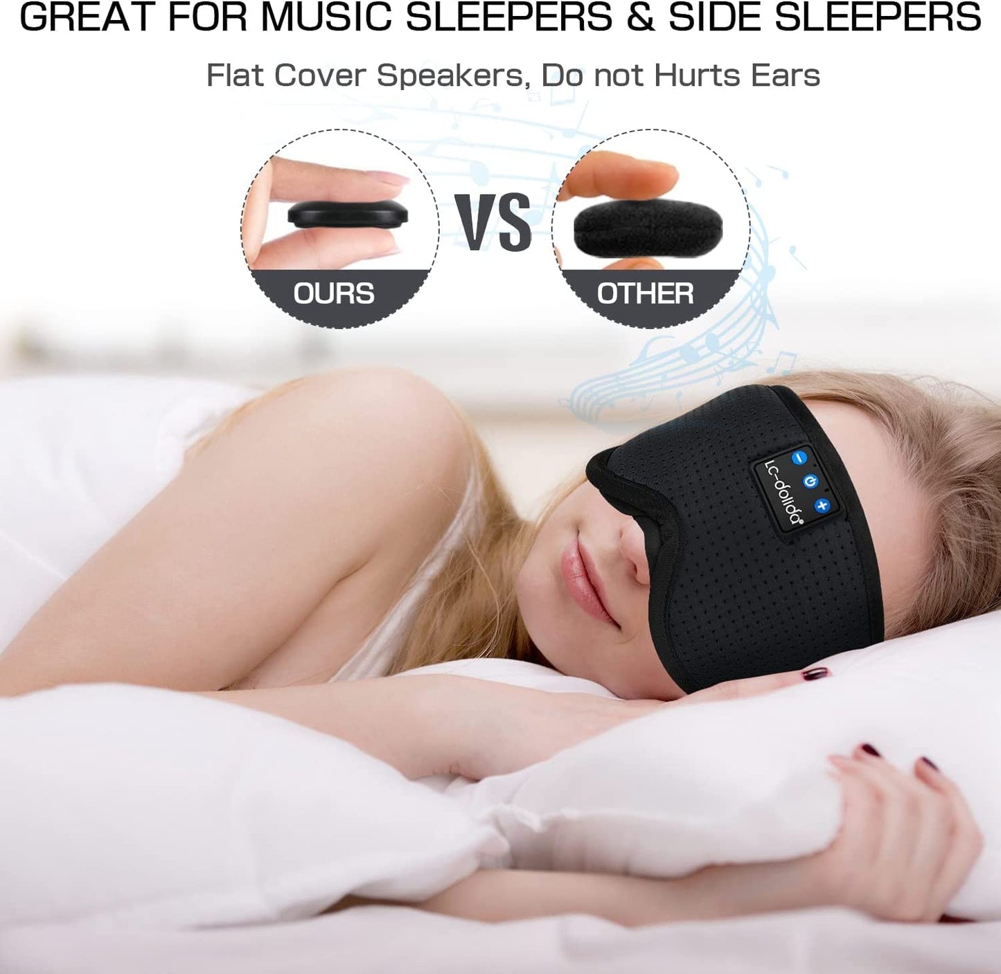 LC-dolida Bluetooth Sleep Mask Headphones,100% Blackout Sleeping Headphones Eye Mask for Sleeping with Travel Bag,Eye mask with Bluetooth Earphones for Travel,Nap Sleeping,Shift Work