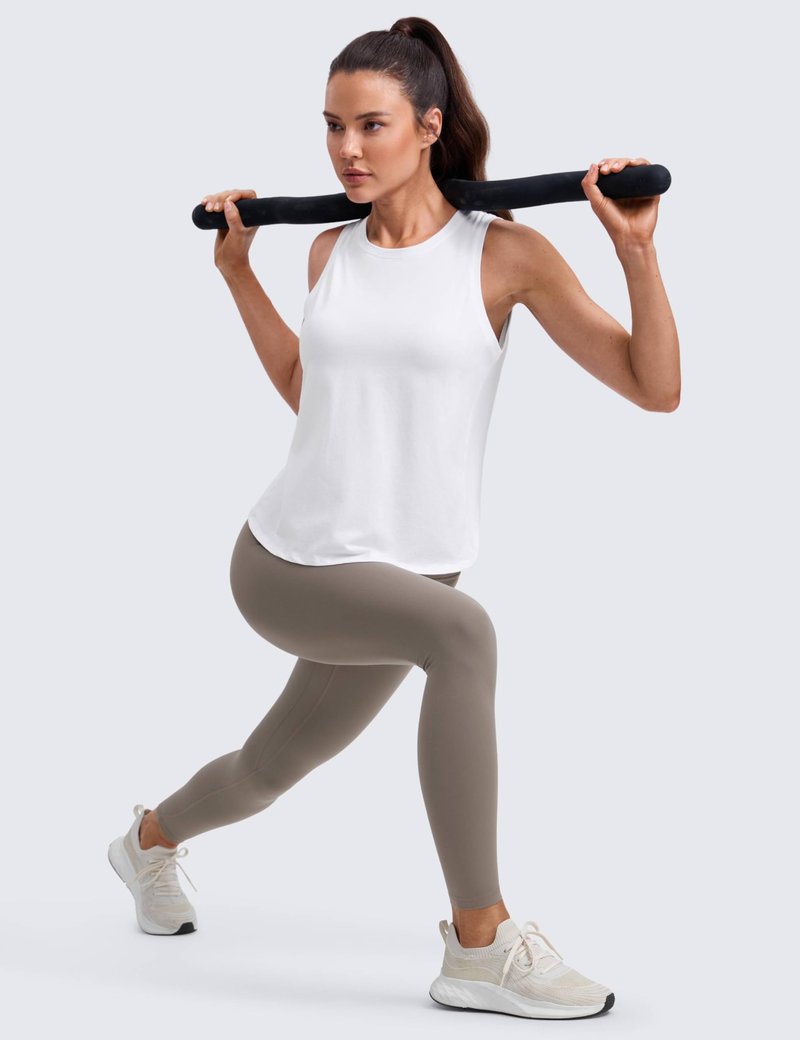 CRZ YOGA Cotton-Blend Split Open Back Tank Tops for Women - Workout Athletic Gym Casual Crewneck Sleeveless Shirts White Medium