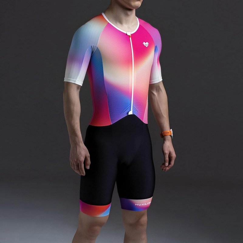 Men’s Triathlon Suit | Short Sleeve Quick-Dry Racing Tri Suit with Padded Zipper Pocket