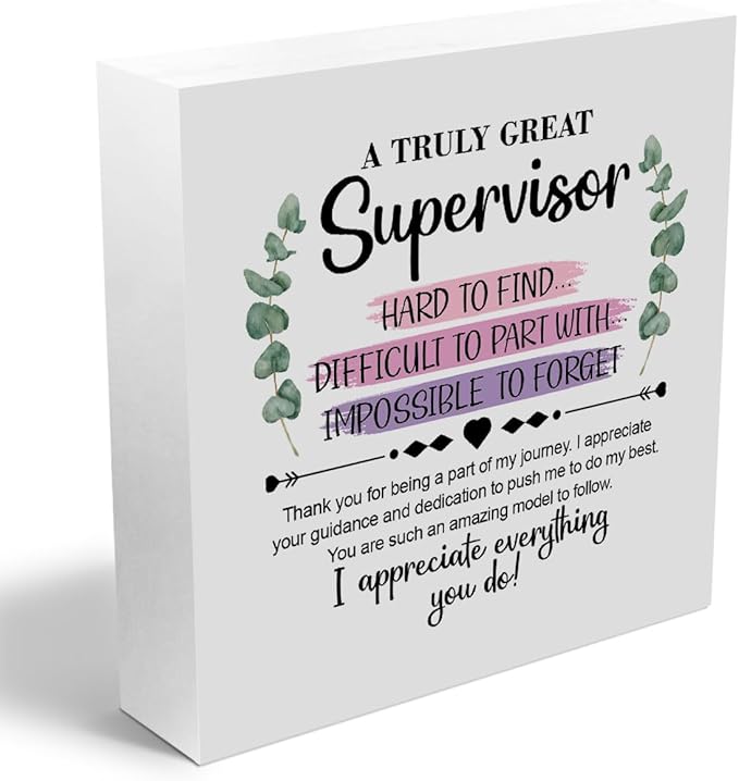 Supervisor Gifts for Women Men Wooden Box Sign Wall Decor Wooden Plaque Sign Boss Gifts Thank You Gifts for Leader Manager Office Living Room Bedroom Home Decor Desk Shelf Table Decor Retirement Gifts