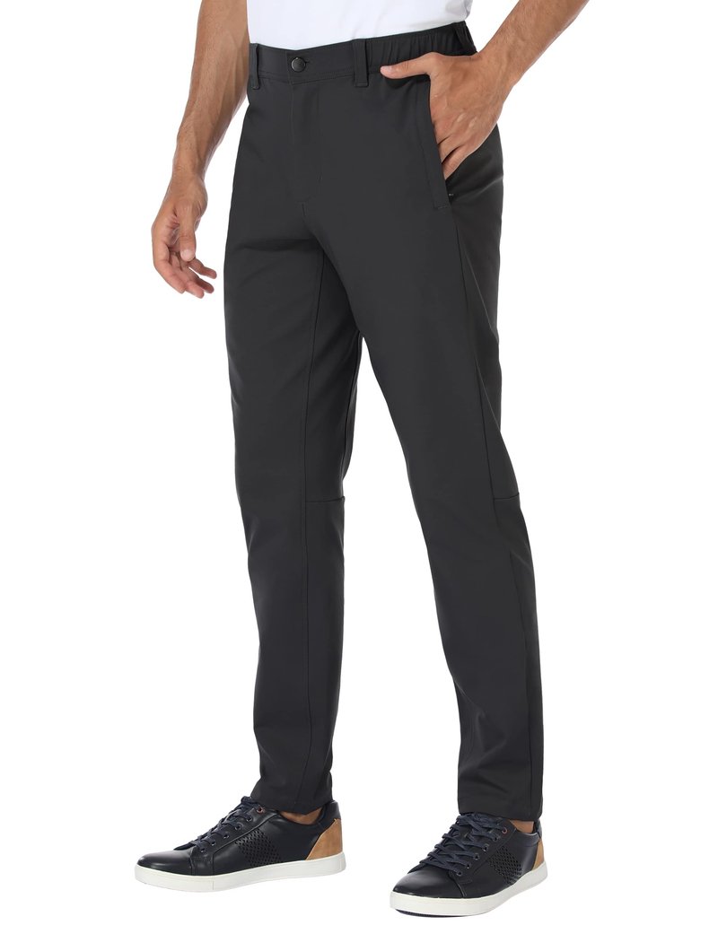 PULI Golf Pants Men Stretch Slim Fit Dress Casual Work Pants with Pockets Tapered Lightweight Waterproof Pants Black,34Wx32L