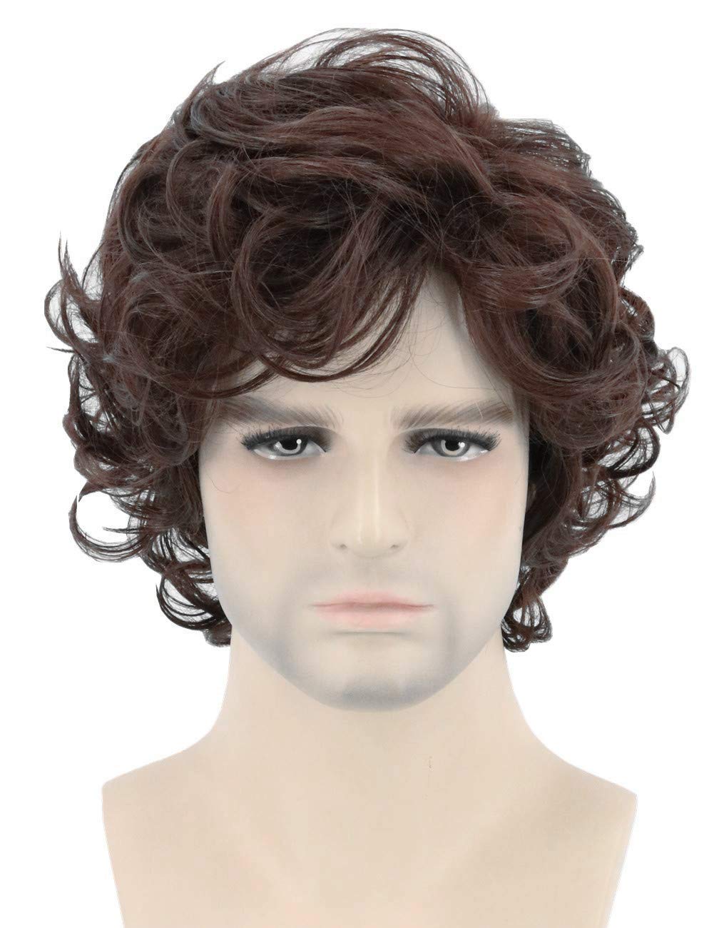 Topcosplay Men Wigs Dark Brown Short Curly Layered Cosplay Halloween Character Costume Man Wig