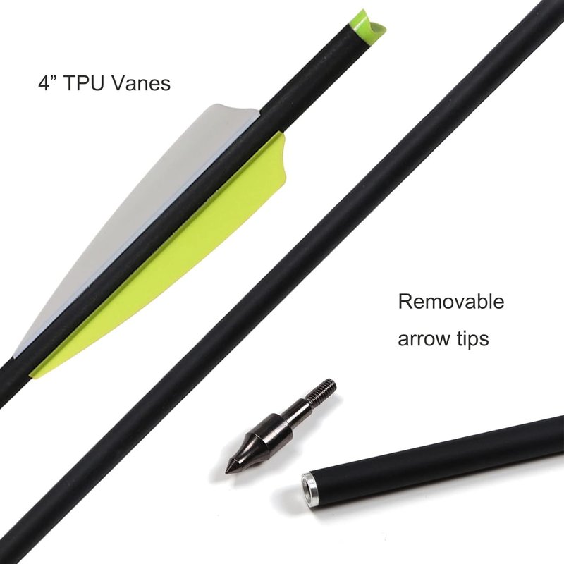 12-Pack Carbon Crossbow Bolts - 20 Inch Hunting Arrows with Removable Tips for Archery