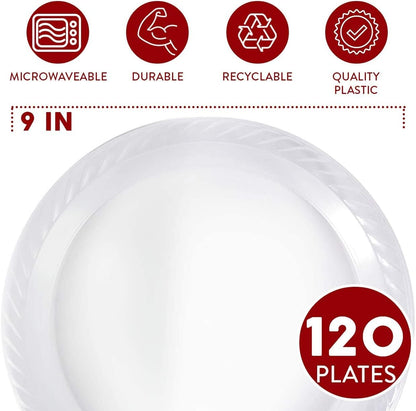 9 Inch Disposable Clear Plastic Plates In Bulk By Framo for Party and Dinner,And For Any Occasion, Microwaveable, BBQ, Travel, and Events (9 Inch 120 pack)