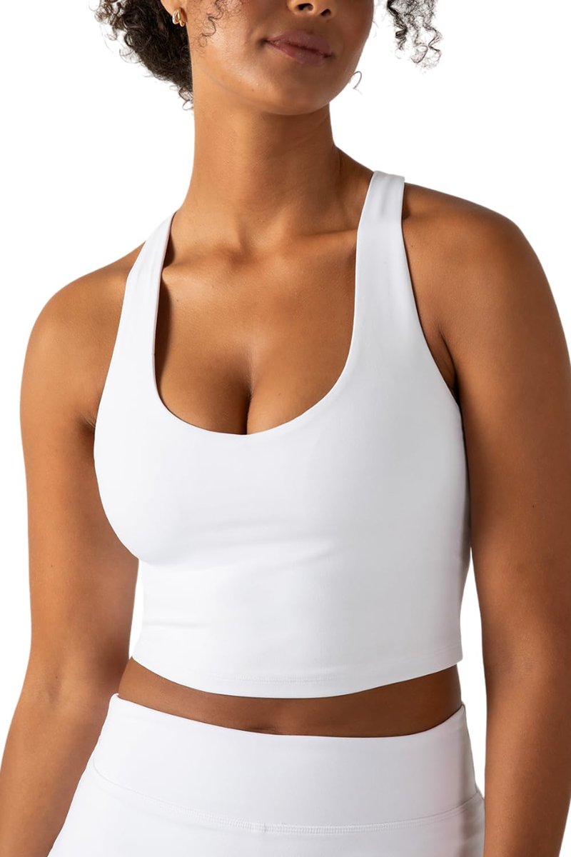 YITTY Active Sports Bra Tank, Tank Top for Women with Built-in Bra, Racerback, Removable Cups, Low-Impact Support for Yoga and Gym True White M