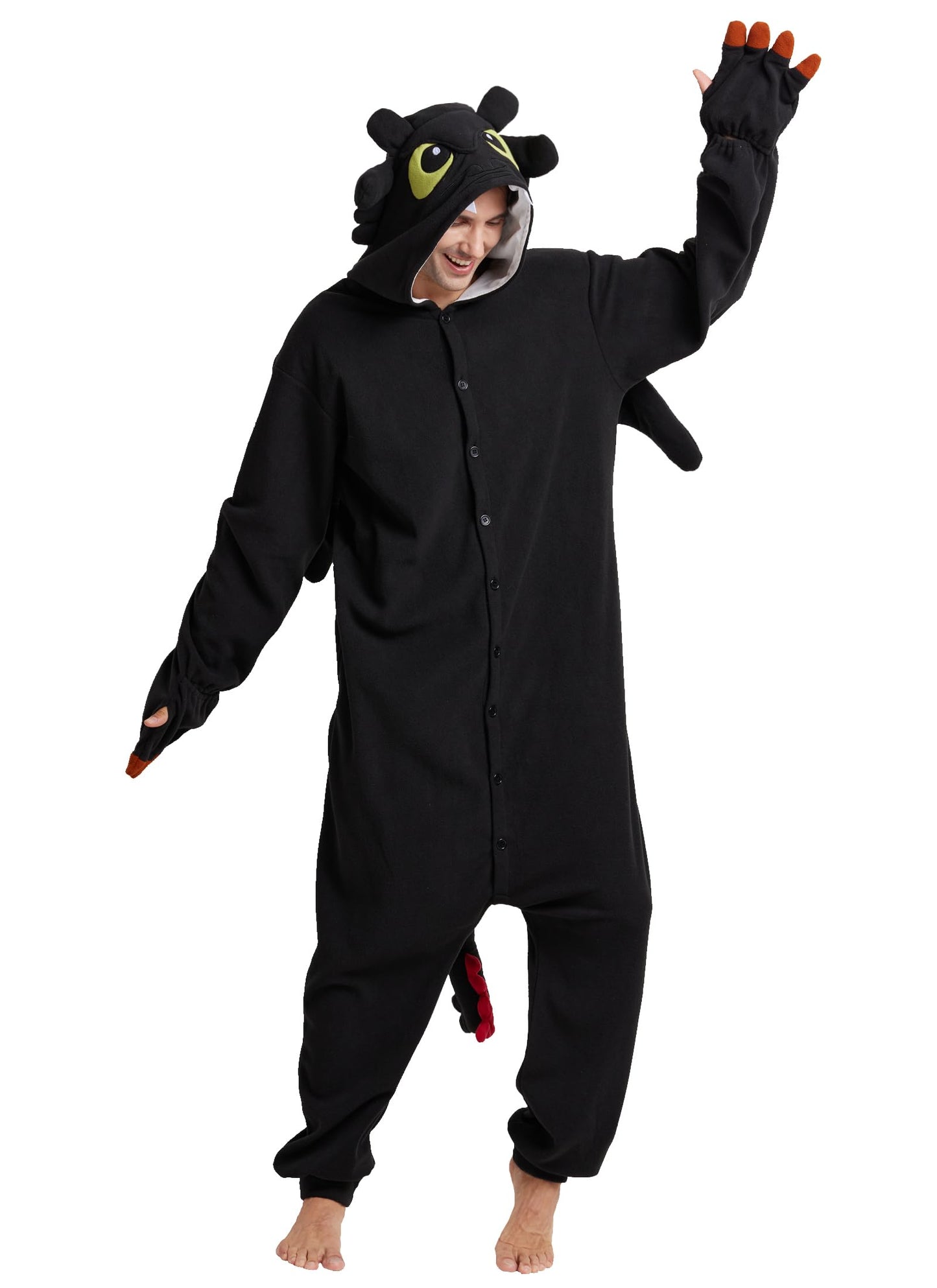 Kidukso Unisex Adult Dragon Onesie Pajamas Cute Animal Sleepwear Dragon Costume Halloween Christmas Party Costumes for Women Teens Men Black Large