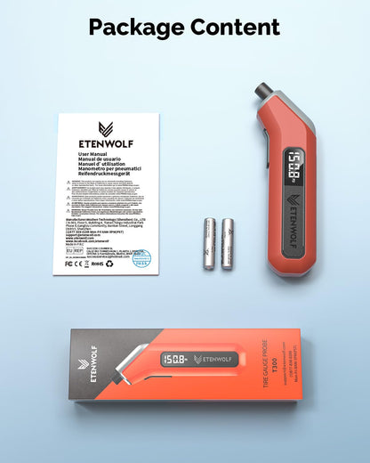 ETENWOLF T300 Digital Tire Pressure Gauge 3-200 PSI, Industrial Tire Gauge Calibrated to ANSI B40.7 Grade 2A(Plus-Minus 0.5%), Replaceable AAA Batteries (Vivid Orange)