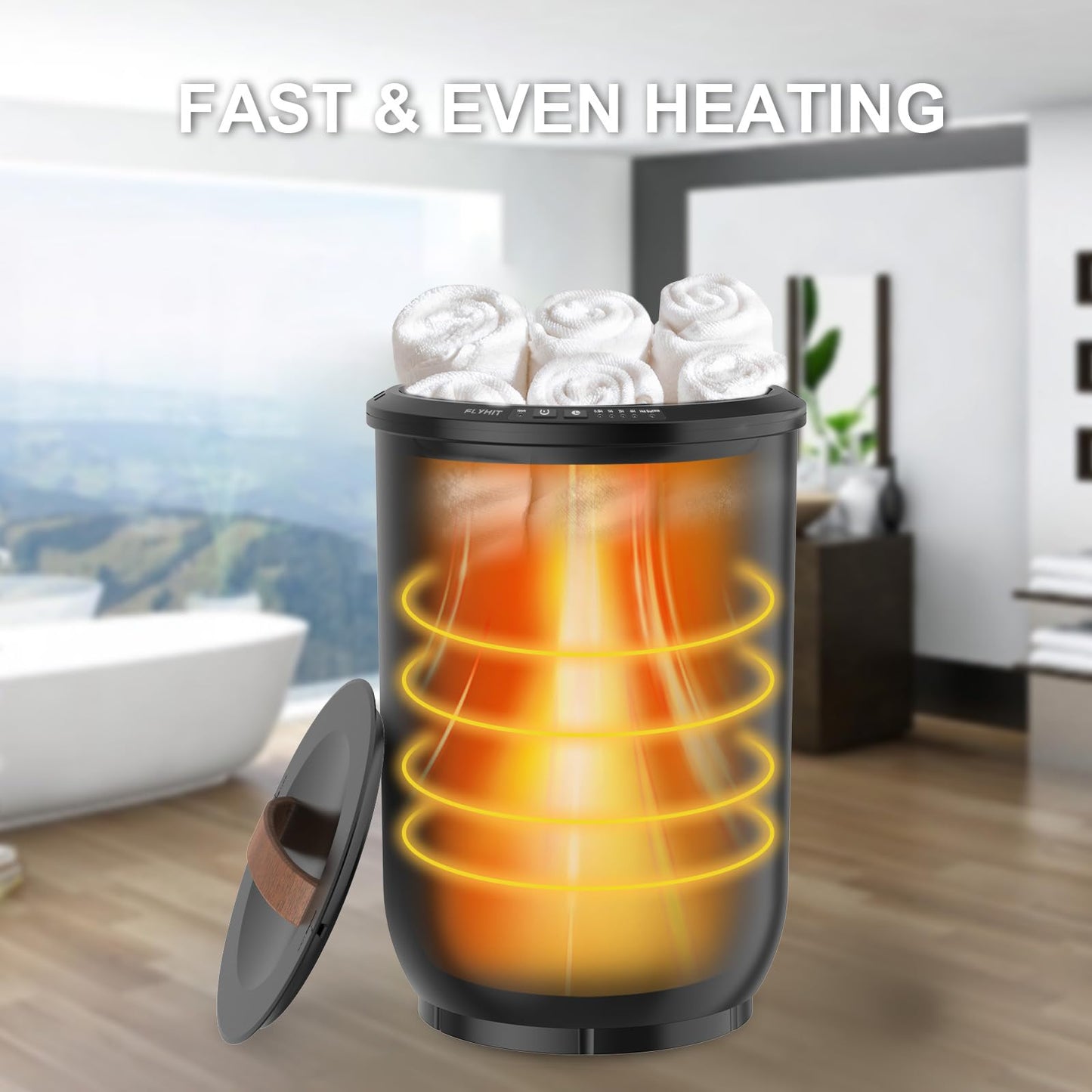 Large Towel Warmer for Bathroom - Heated Towel Warmers Bucket, Wood Handle, Auto Shut Off, Fits Up to Two 40"X70" Oversized Towels, Bathrobes, Blankets, Best Ideal for Mother's Gifts