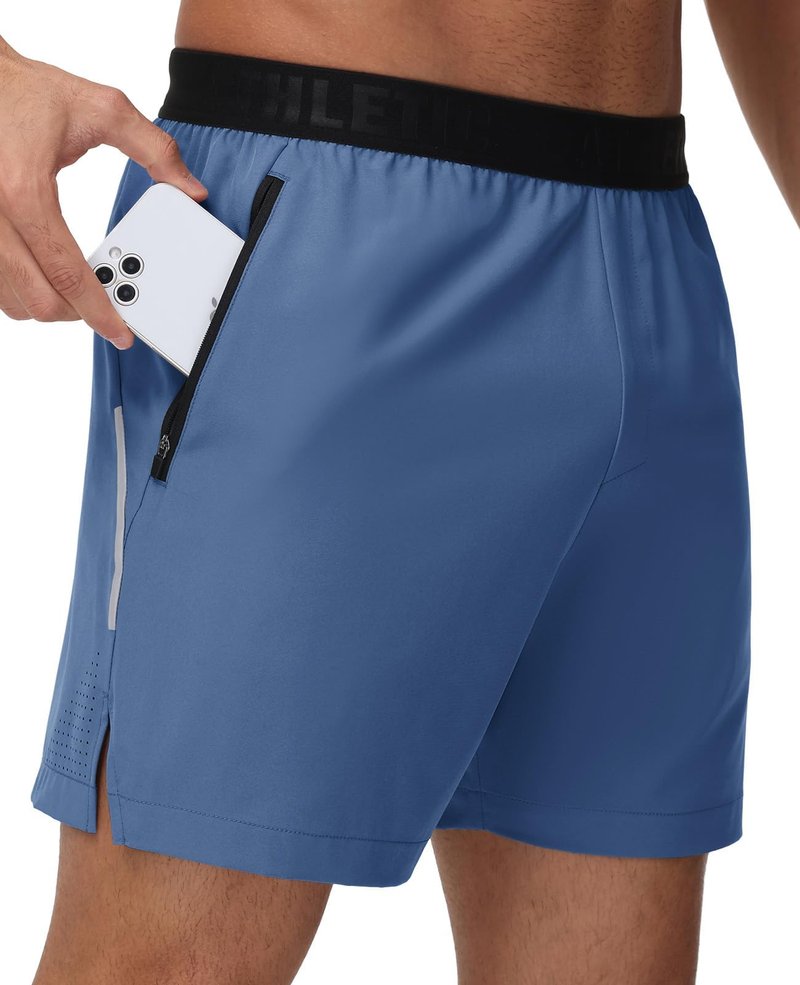 GymBrave Men's 5 inch Athletic Running Shorts with Zipper Pockets Lightweight Quick Dry Workout Gym Shorts for Men Blue S