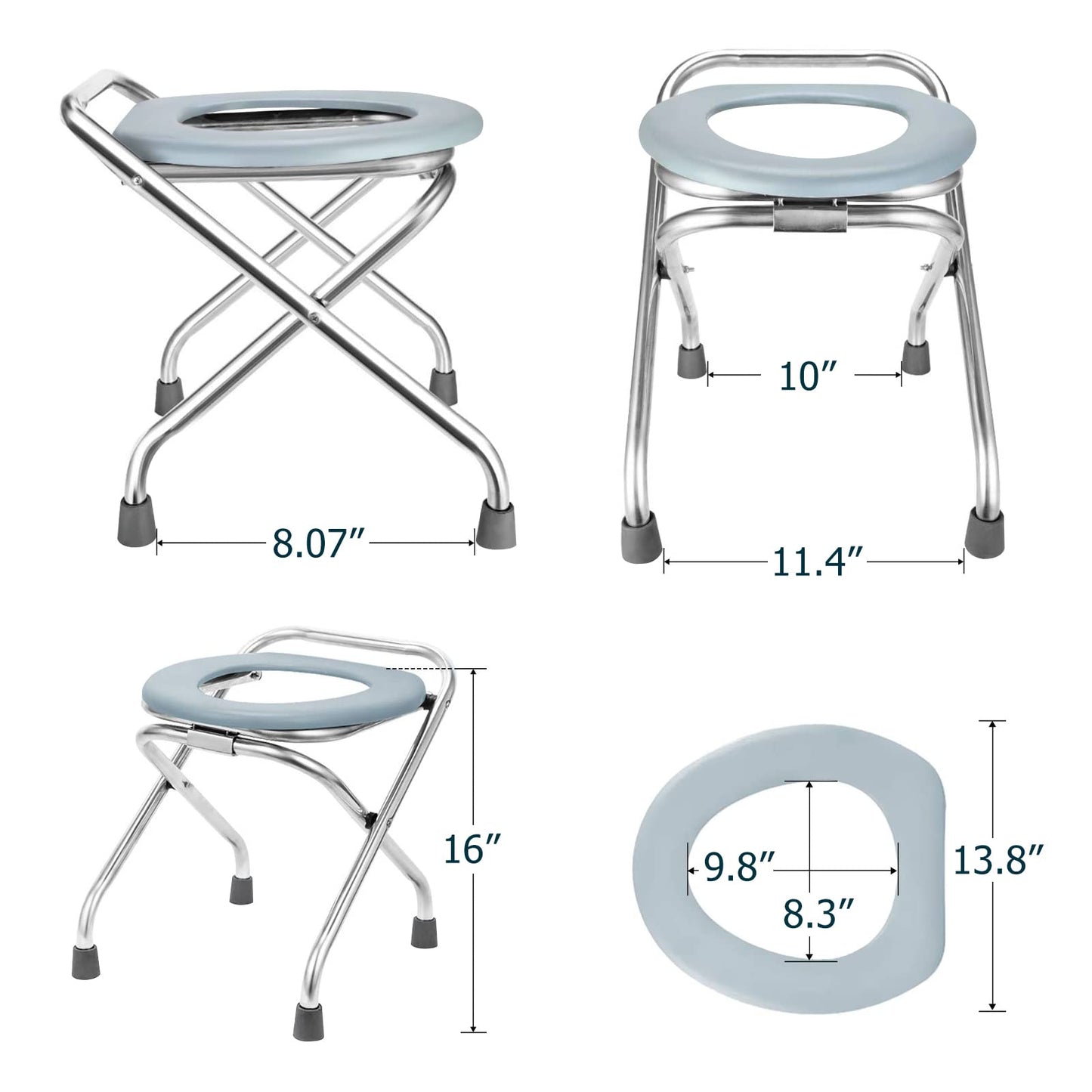 BLIKA Portable Toilet for Camping, 400LBS Stainless Steel Foldable Camp Travel Toilet for Adults, 16-Inch for Truckers, Camping, RV Travel, Road Trips, Outdoor Use