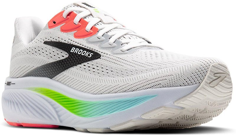 Brooks Men’s Ghost 17 Neutral Running Shoe - White/Pink Clay/Gecko - 7 Wide