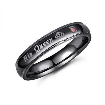 2Pcs Black Stainless Steel His Queen & Her King Couples Rings Set Wedding Engagement Band (Male Size 9 & Female Size 5)