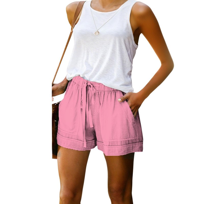 LOAIHA Track Shorts for Women Elastic Waist Drawstring Wide Leg Pants Lightweight Solid Color Trousers Beach Vacation Short Pants with Pockets