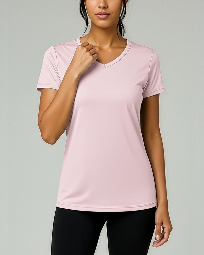 Real Essentials 5 Pack: Women's Dry-Fit Short Sleeve V Neck T Shirt Workout Fitness Yoga Top Tee, Set 3, XXL