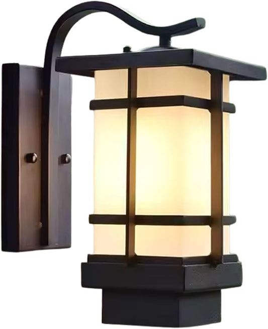 Outdoor Wall Light Fixtures, Exterior Waterproof Lanterns, Porch Sconces Wall Mounted Lighting with Modern Frosted Glass, Black Aluminum Wall Lamps for Patio Front Door Entryway, (Type_B 13.1''H)