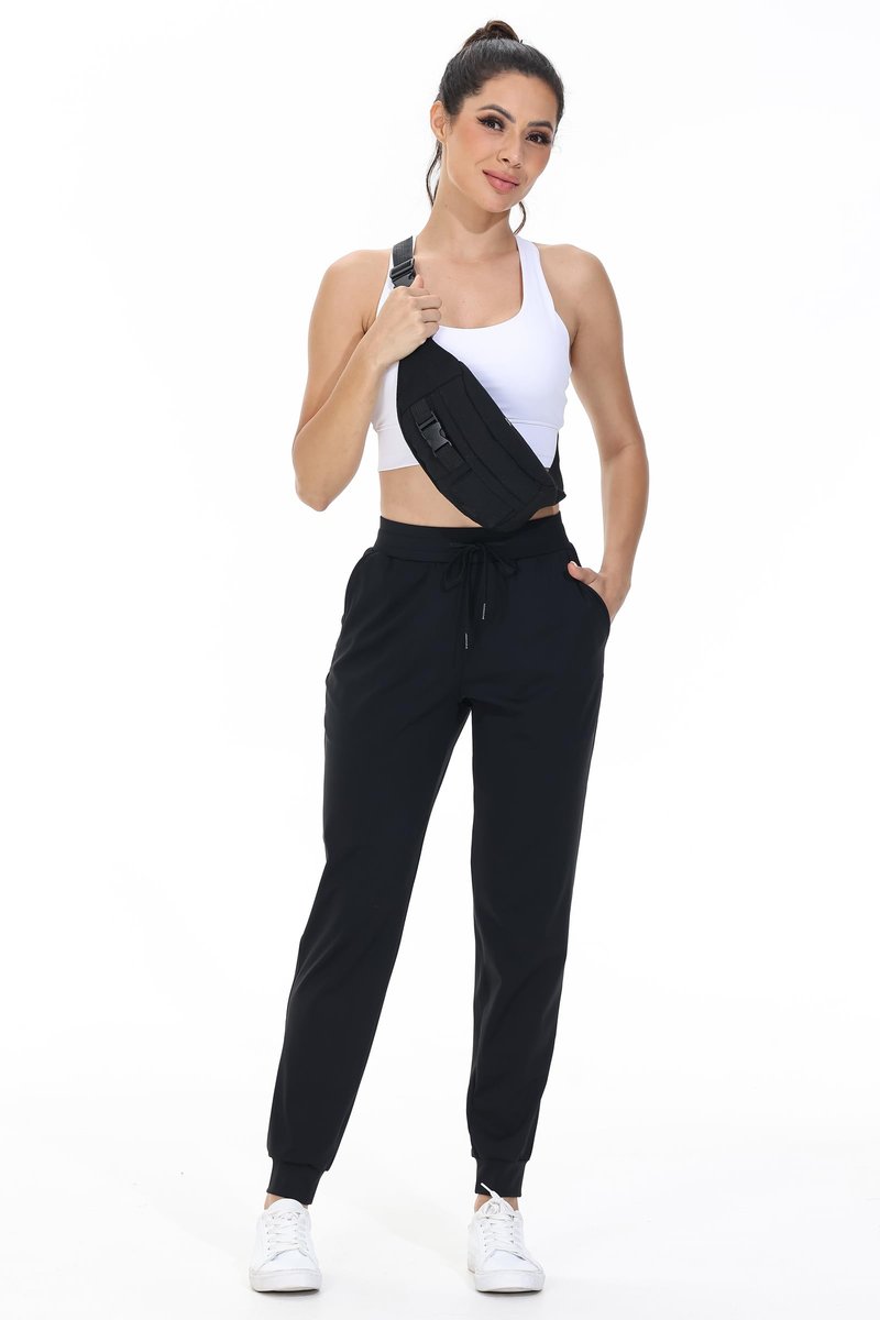 Athletic Joggers for Women with pockets Workout Running Track Pants Work Golf Gym Active Sport Sweatpants Tall Cropped Lightweight Lounge Casual Travel Jogger Outfits Trendy Clothes 29" Black L