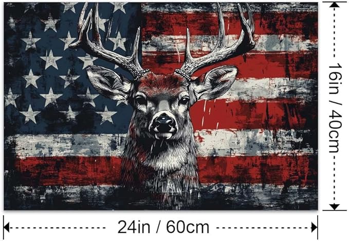 Yesad American Flag Deer Canvas Wall Art, Animal Head Rustic Wall Décor Christmas Paintings Pictures Nature Artwork Modern Poster for Farmhouse, Living Room, Bedroom, Office (Unframed,24”x16”,Deer1)