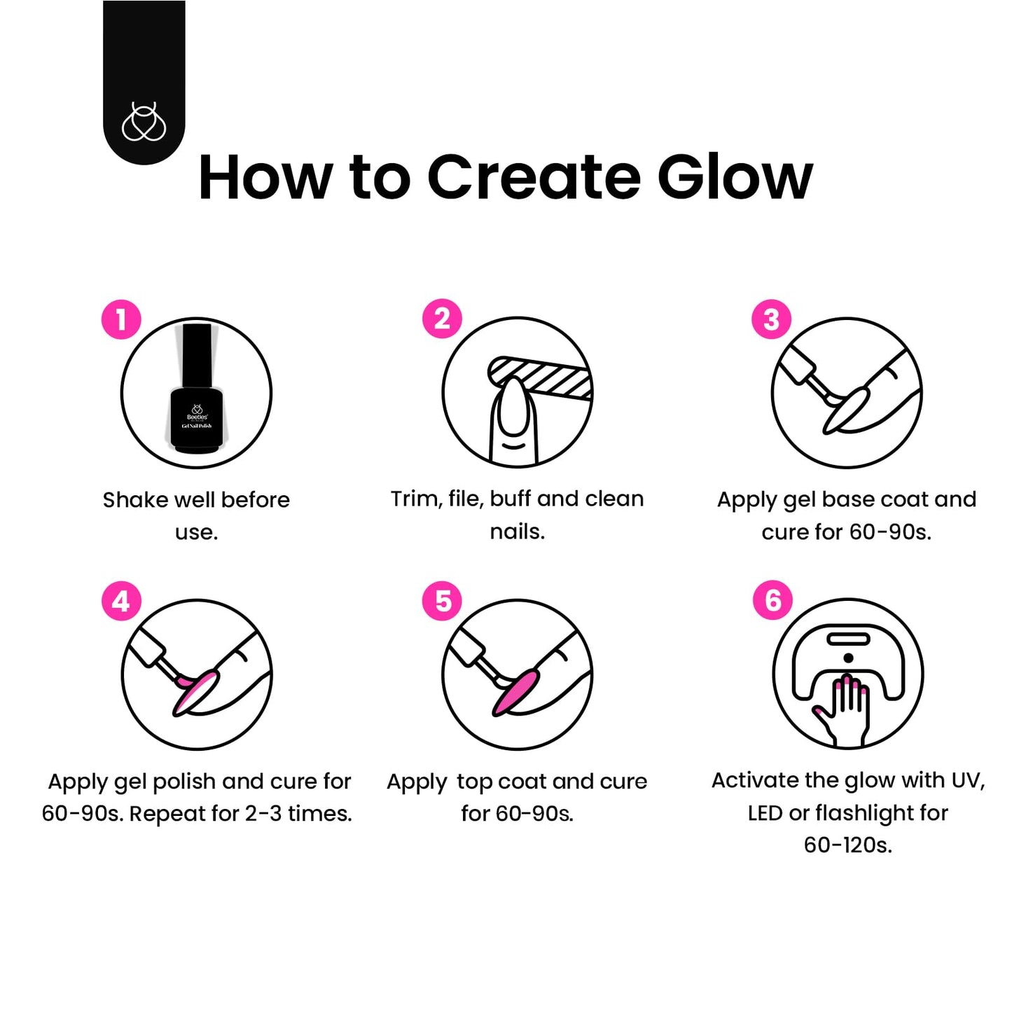 Beetles Hot Pink Gel Nail Polish - Luminous Pink Gel Polish 15ml Glow in the Dark Pink Halloween Soak Off Uv LED Nail Lamp Nail Art Manicure Salon DIY Home for Women Girls