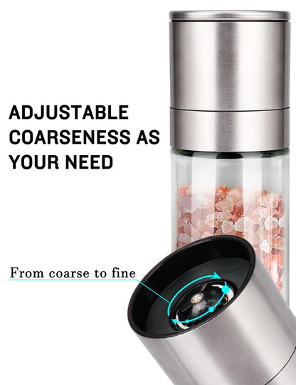 Gulex® Salt Grinder Pepper Mill, Refillable, Adjustable Coarseness Black Pepper Grinder, Stainless Steel Sea Salt Shaker with Ceramic Rotor(Seasoning not included)