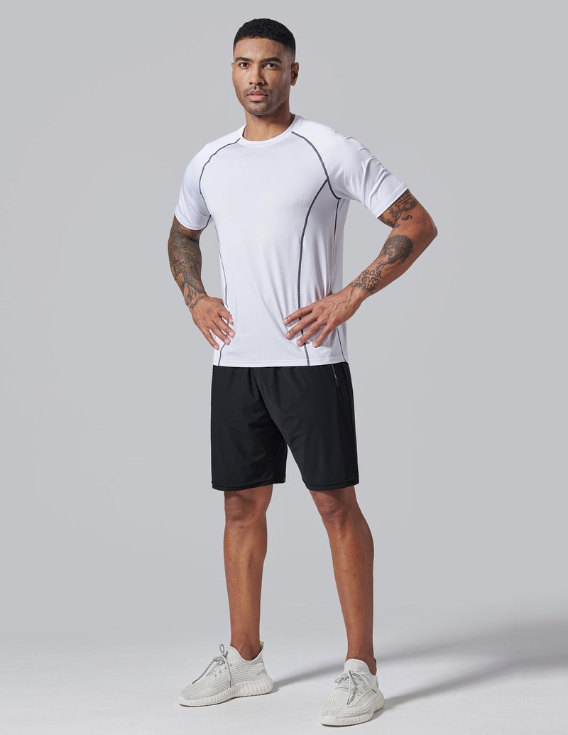 5 Pack Men’s Active Quick Dry Crew Neck T Shirts | Athletic Running Gym Workout Short Sleeve Tee Tops Bulk (Set 14, Medium) White